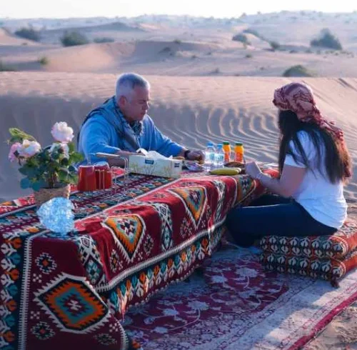 Traditional Arabic breakfast served after a morning desert safari in Dubai